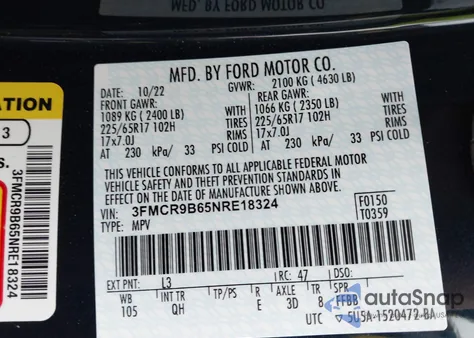 2022 Ford Bronco Sport Big Bend из США, поврежденный, VIN 3FMCR9B65NRE18324